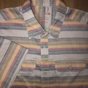 Swiss Tech Mens Size M 38-40 Short Sleeve Check Button Up Red Yellow Gray Shirt